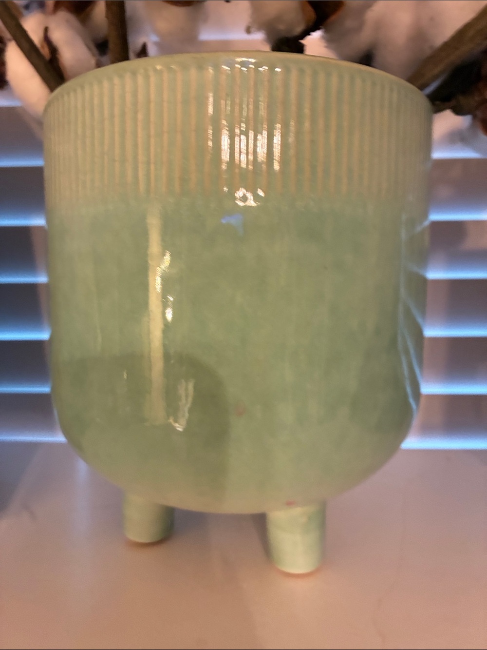 Glossy Mint Green Ceramic Tripod Vase